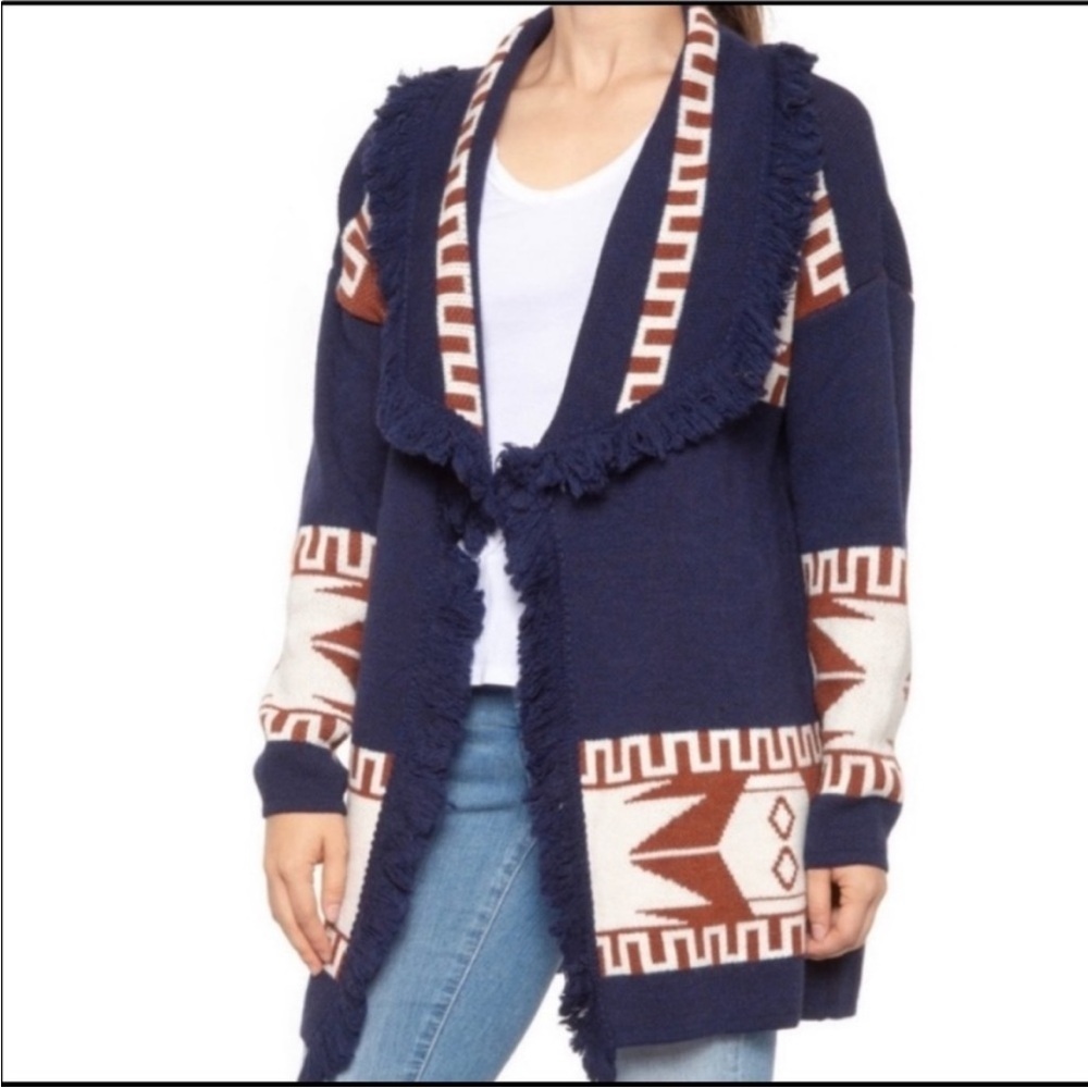 NWT COCOGIO Navy and White Patterned Cardigan Size Medium - Picture 2 of 10